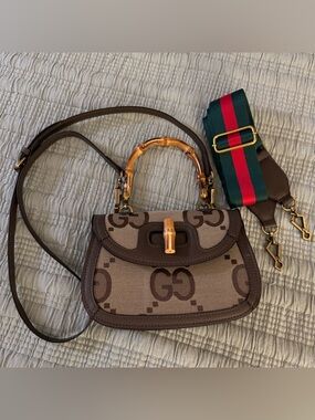 Brown Bamboo-Handle Signature Crossbody Bag